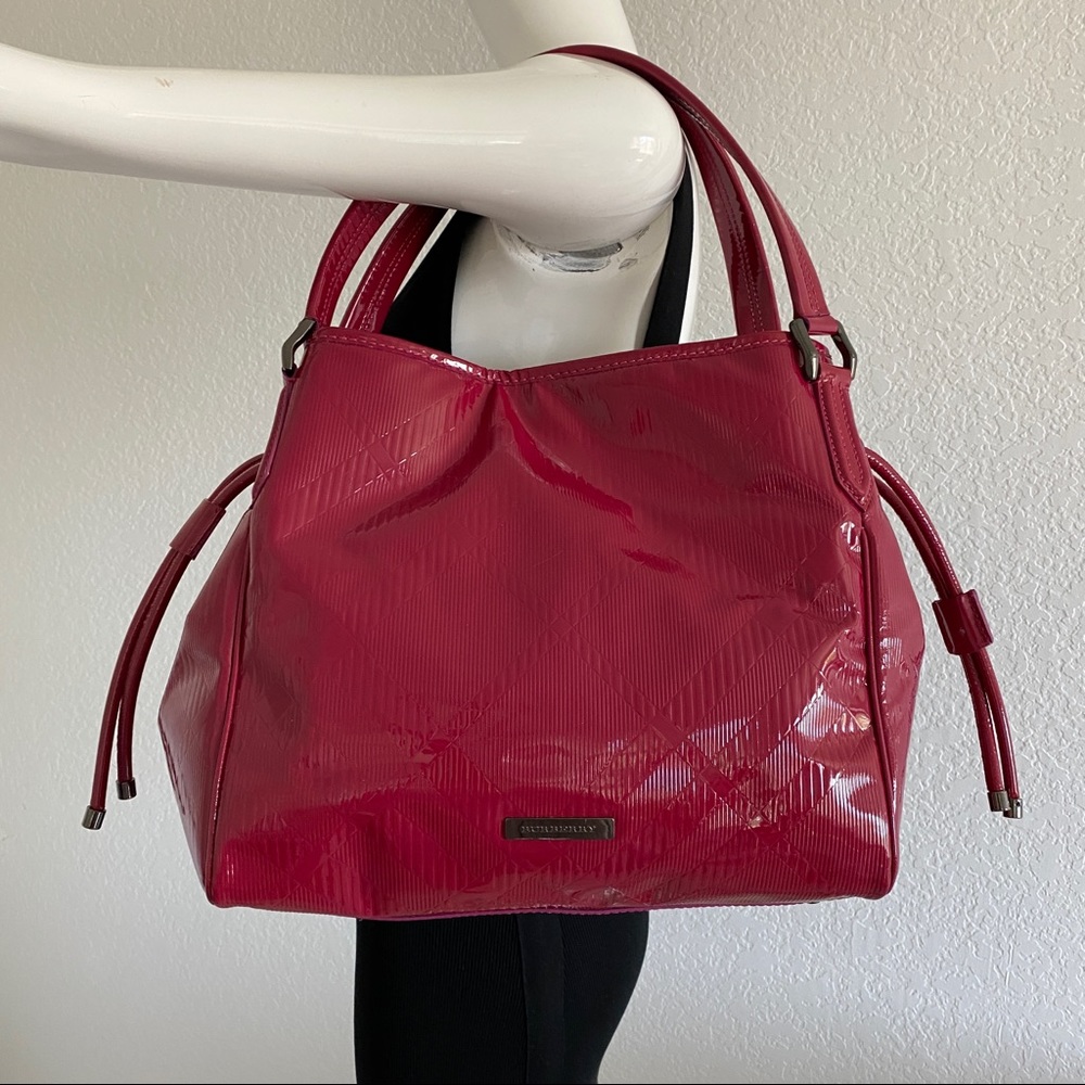 Burberry Raspberry Embossed Check Patent Leather … - image 4